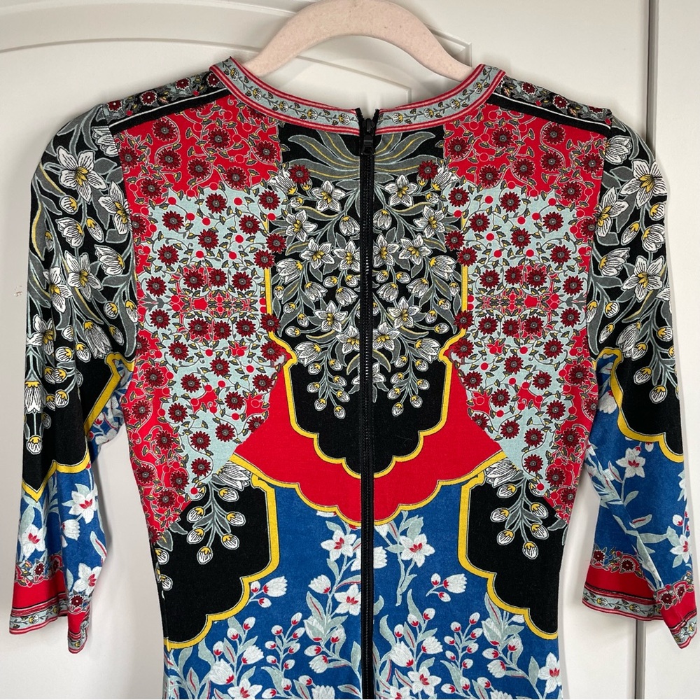 Blue Floral Sheath Dress with Red & Black Accents - Picture 8 of 9